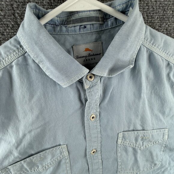 Tommy Bahama Medium Beach Tencel Cotton Hawaiian Blue Long Sleeve Button Up Men - Picture 7 of 16